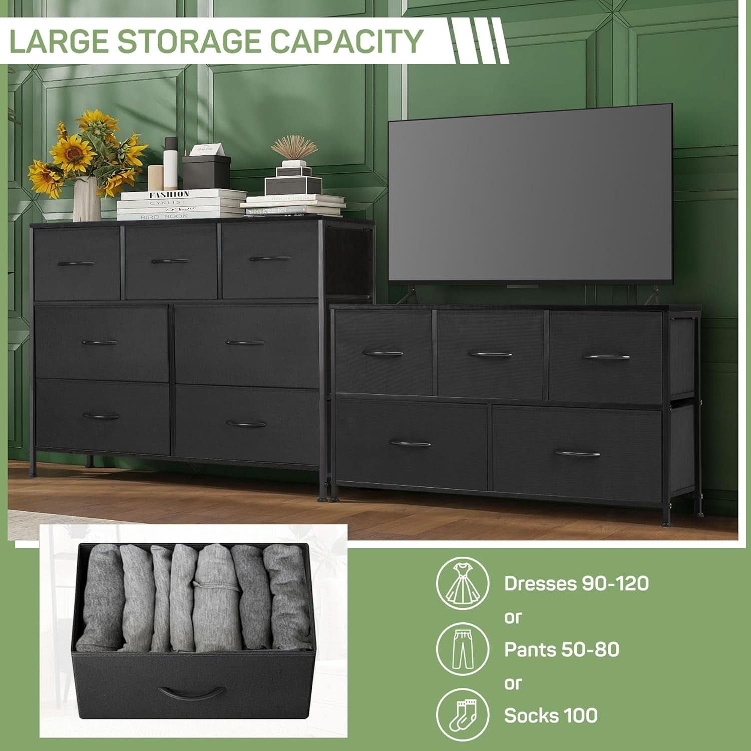 7 Drawer Dresser And TV Stand For 45 Inch TV Bedroom