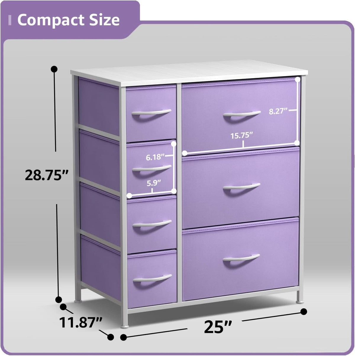 7 Drawer Dresser In Pastel Purple For Kids Clothes Storage