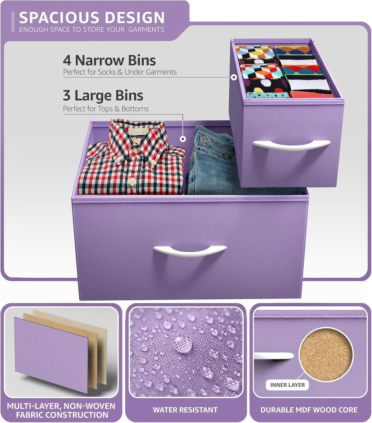 7 Drawer Dresser In Pastel Purple For Kids Clothes Storage