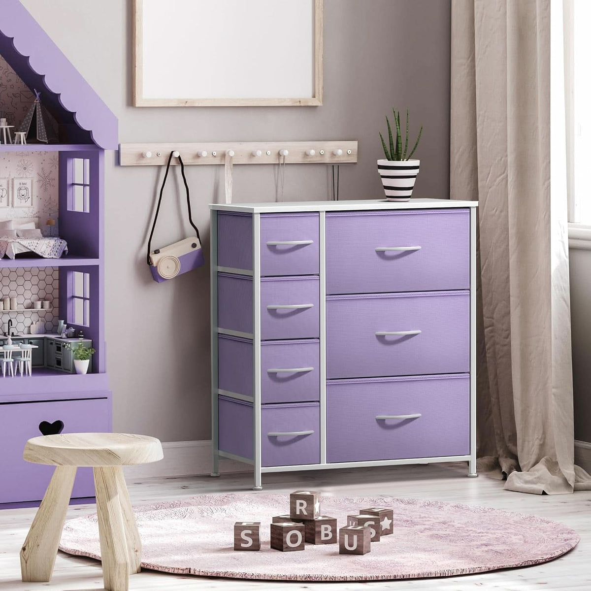 7 Drawer Dresser In Pastel Purple For Kids Clothes Storage