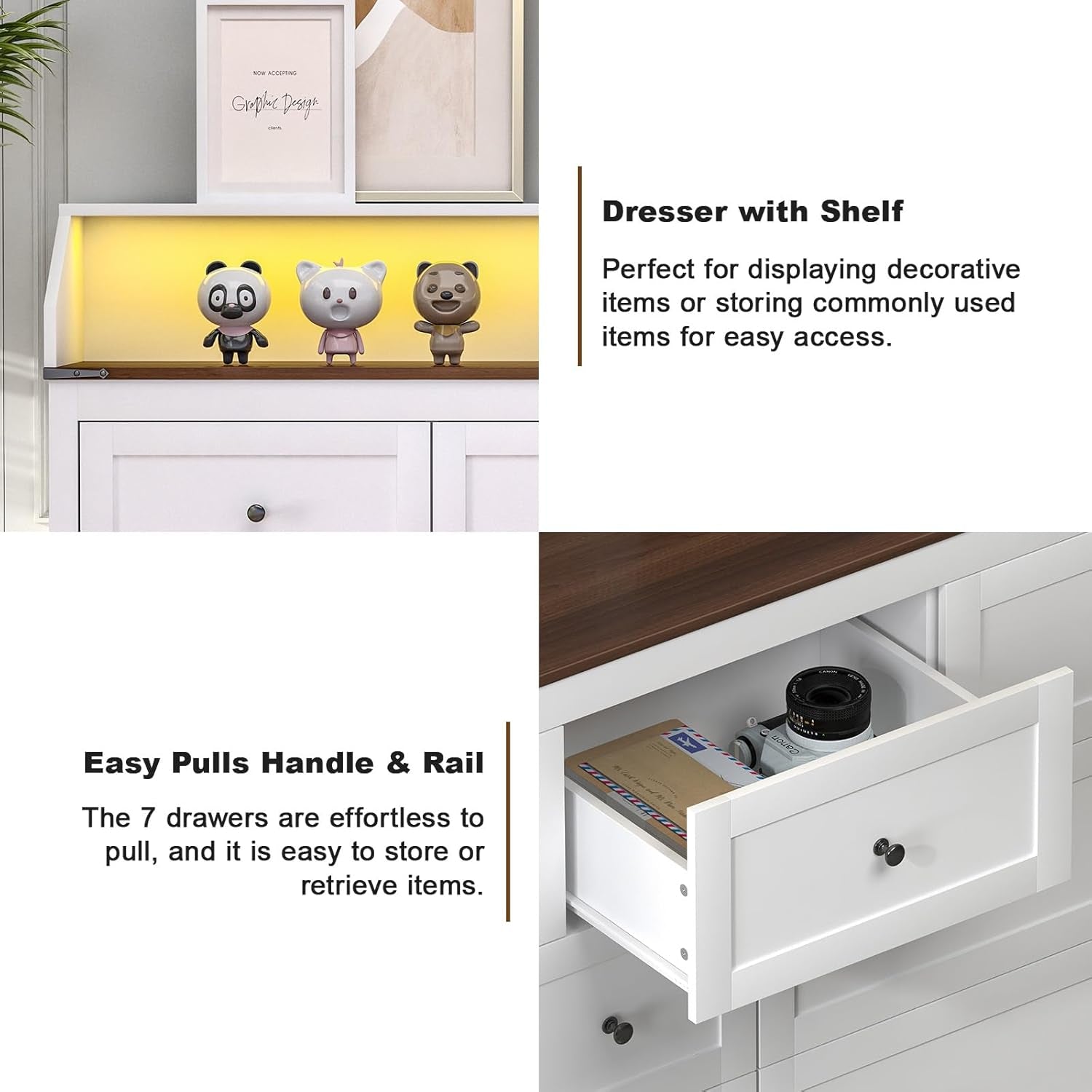 7 Drawer Dresser With Charging Station And RGB Lights
