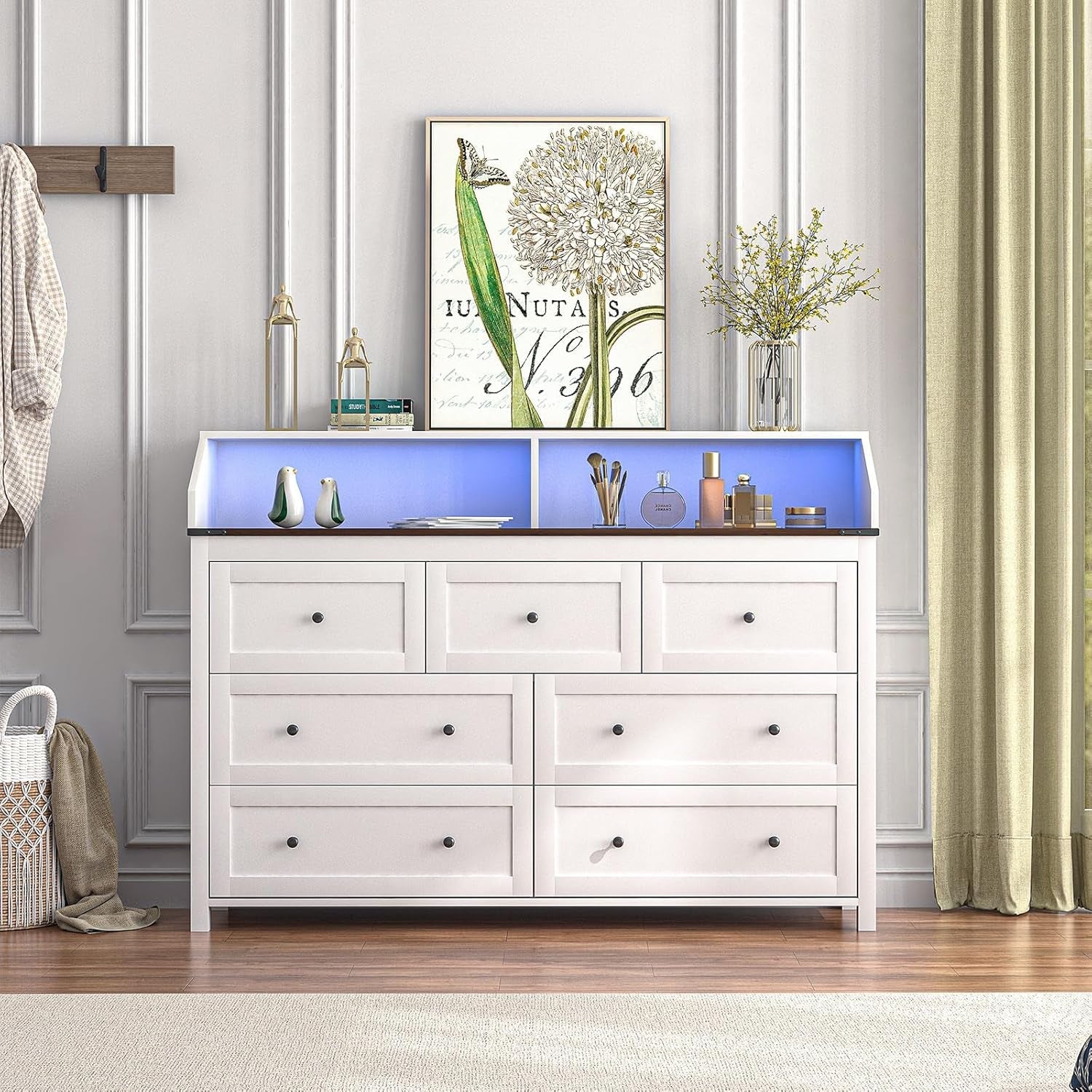 7 Drawer Dresser With Charging Station And RGB Lights