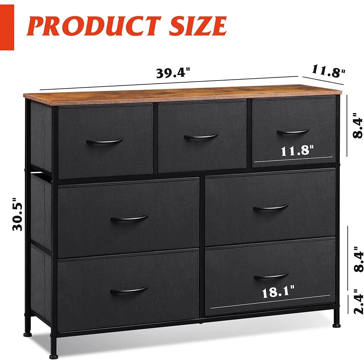 7 Drawer Dresser With Deep Storage And Wood Top Finish