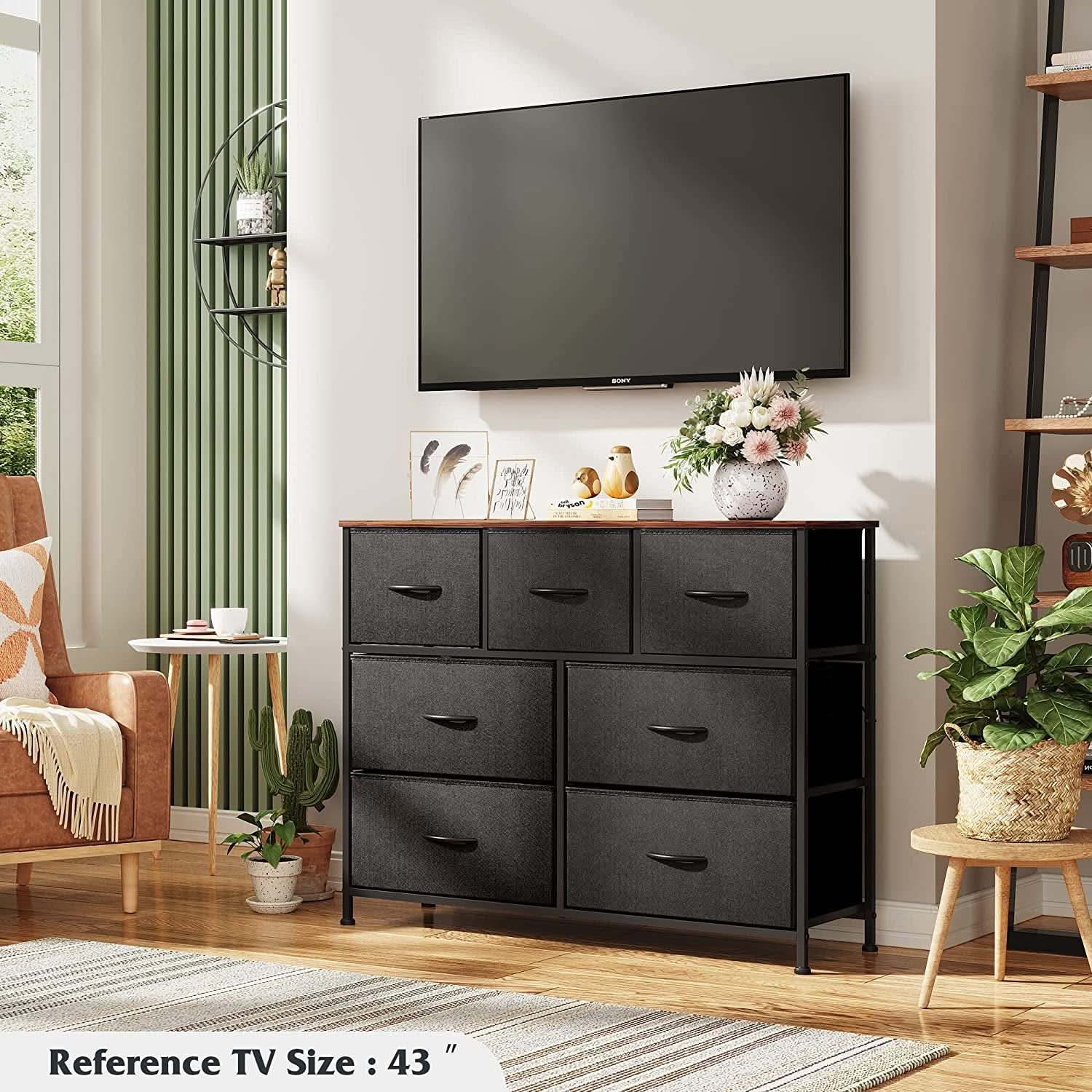 7 Drawer Dresser With Deep Storage And Wood Top Finish