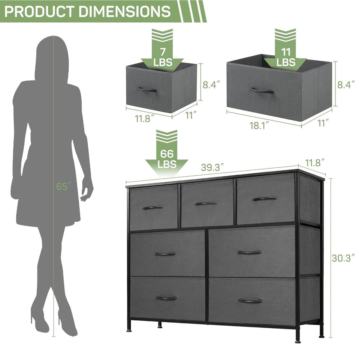 7 Drawer Dresser With Wooden Top TV Stand For 45 Inch TV