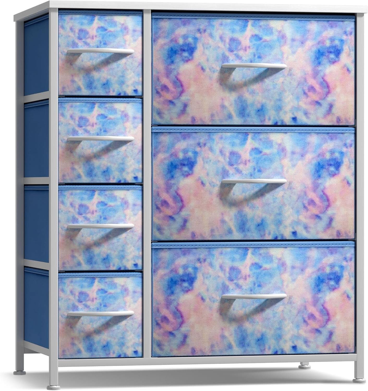 7 Drawer Kids Dresser With Tie Dye Fabric Bins And Wood Top