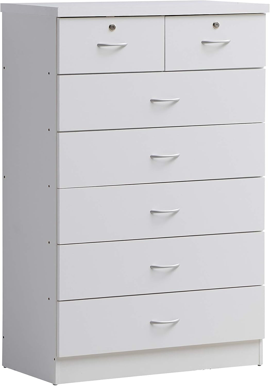 7 Drawer Wood Dresser 31.5 Inch Wide White Bedroom Storage