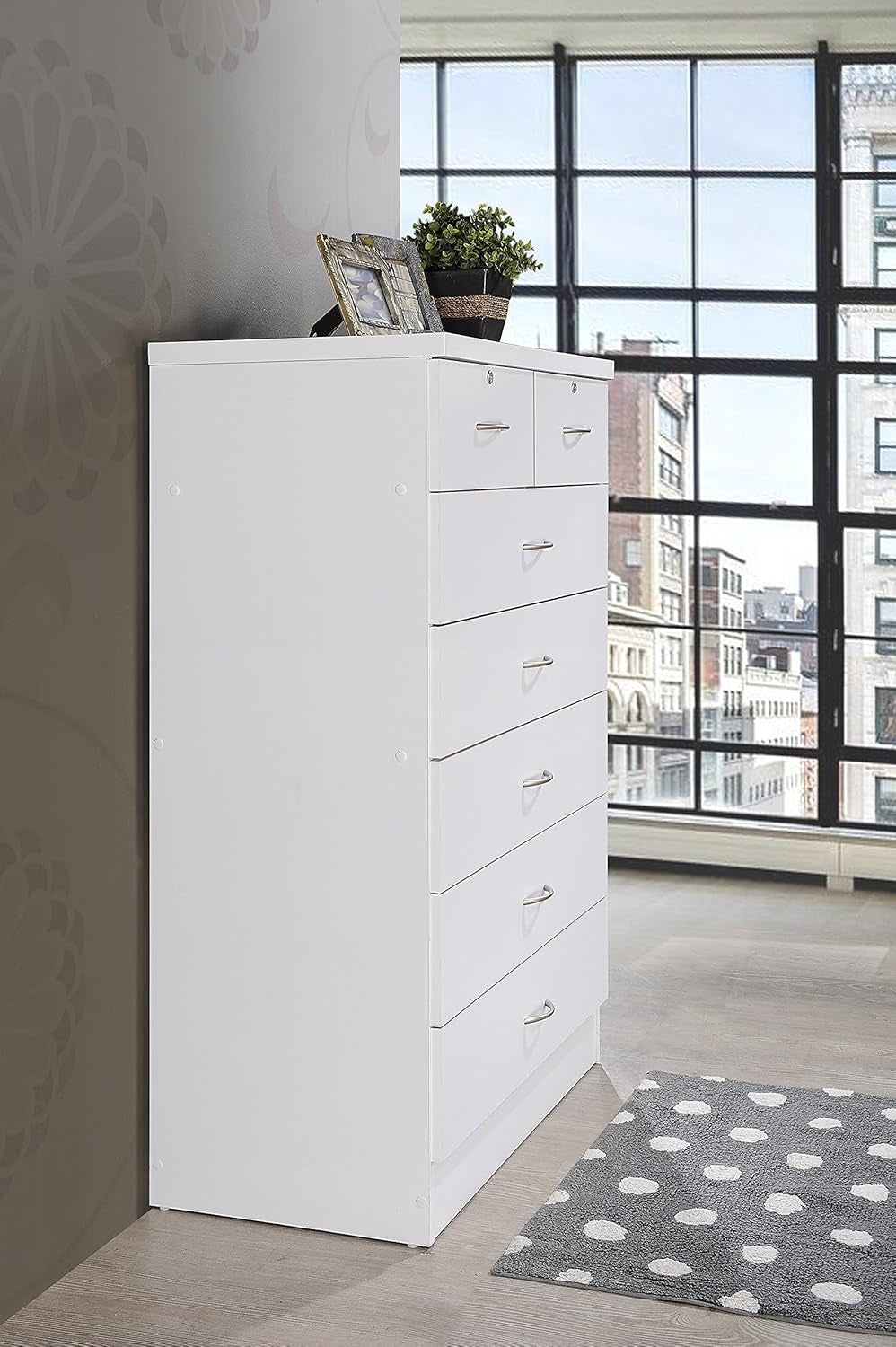 7 Drawer Wood Dresser 31.5 Inch Wide White Bedroom Storage