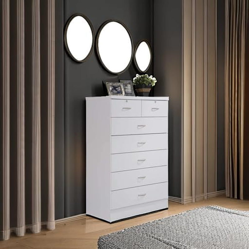 7 Drawer Wood Dresser 31.5 Inch Wide White Bedroom Storage