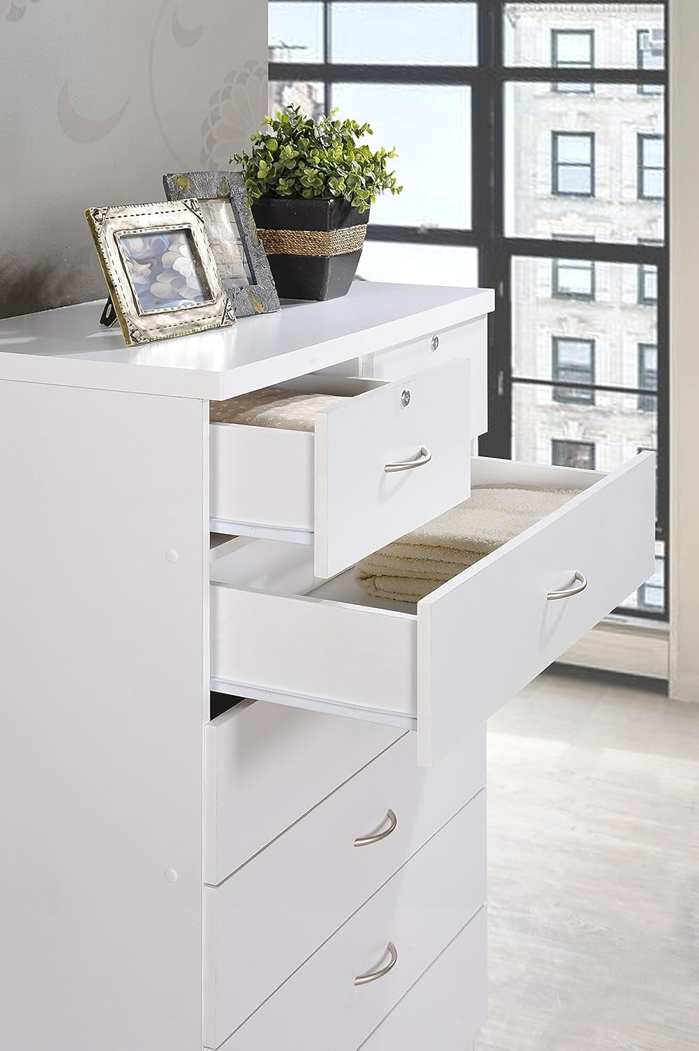 7 Drawer Wood Dresser 31.5 Inch Wide White Bedroom Storage
