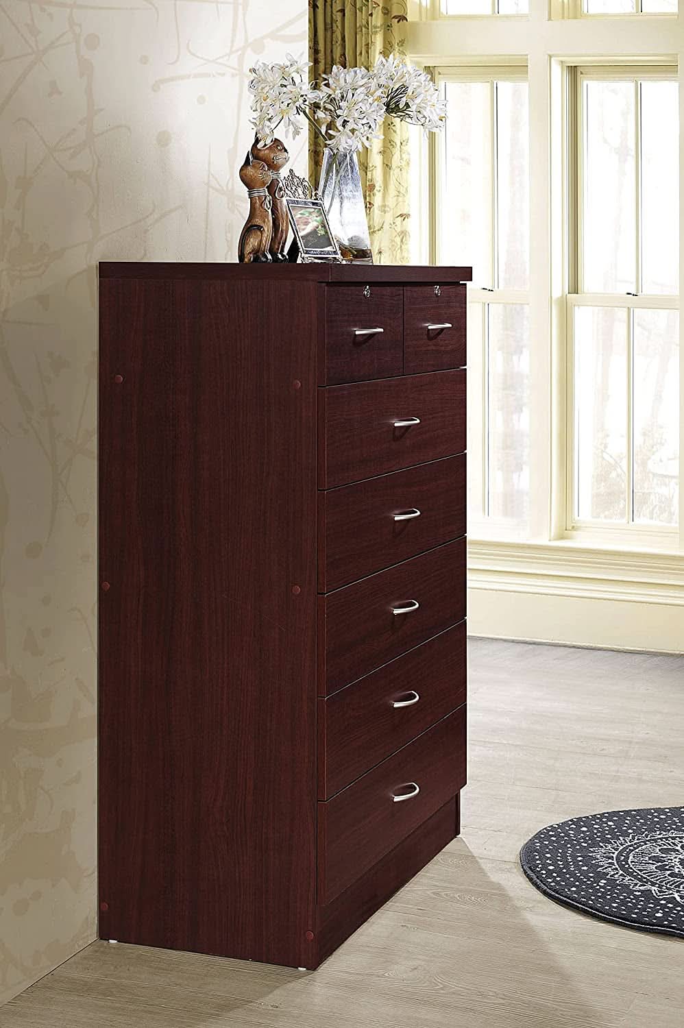 7 Drawer Wood Dresser Mahogany With 2 Locks On Top Drawers