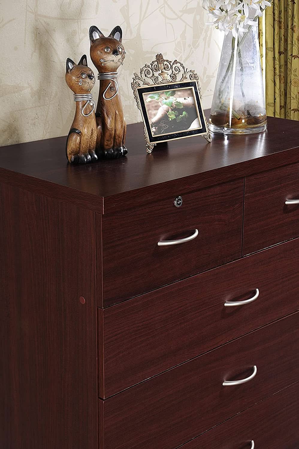 7 Drawer Wood Dresser Mahogany With 2 Locks On Top Drawers