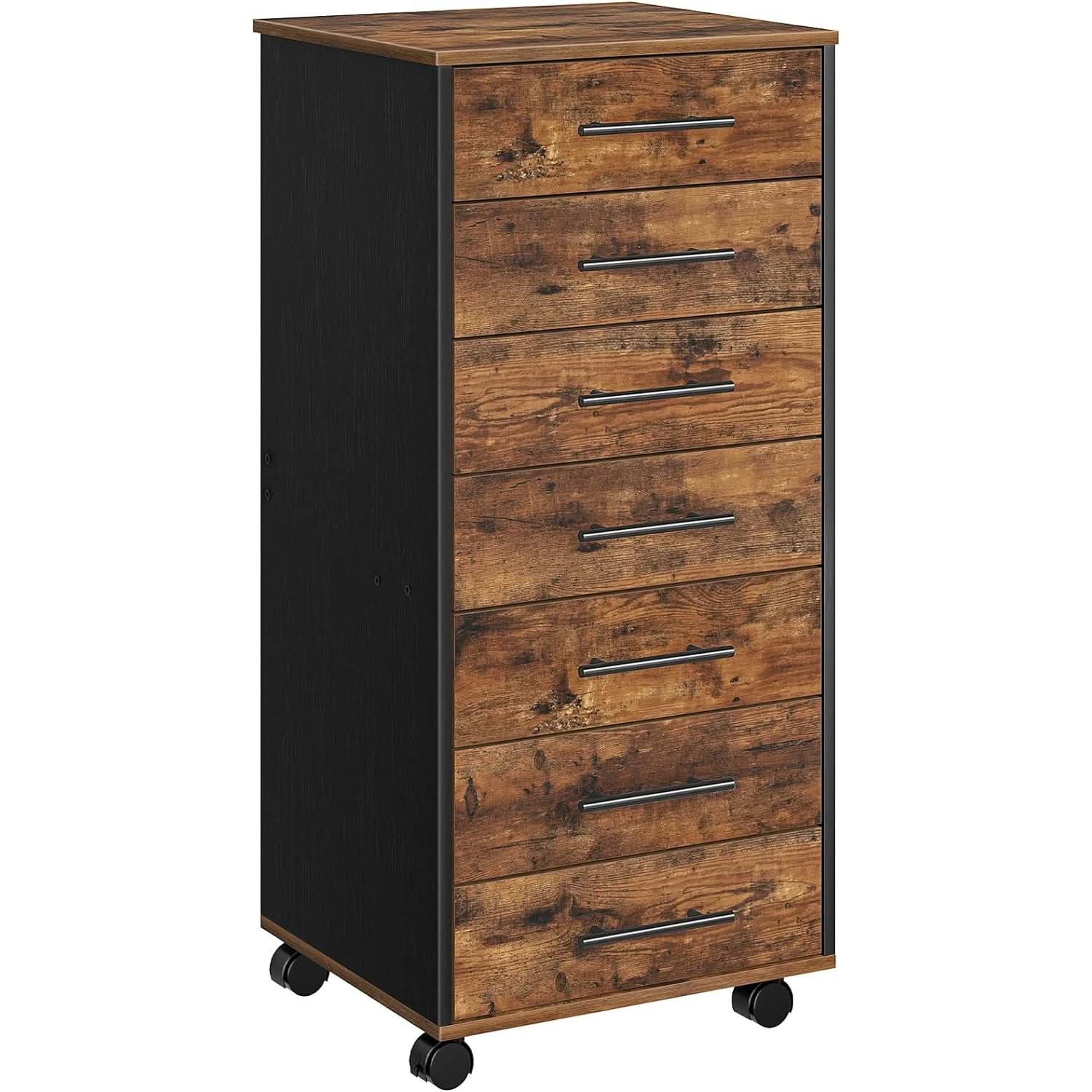 7 Drawer Wooden File Cabinet For Home Office Rustic Brown