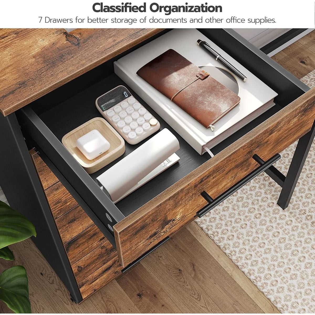 7 Drawer Wooden File Cabinet For Home Office Rustic Brown
