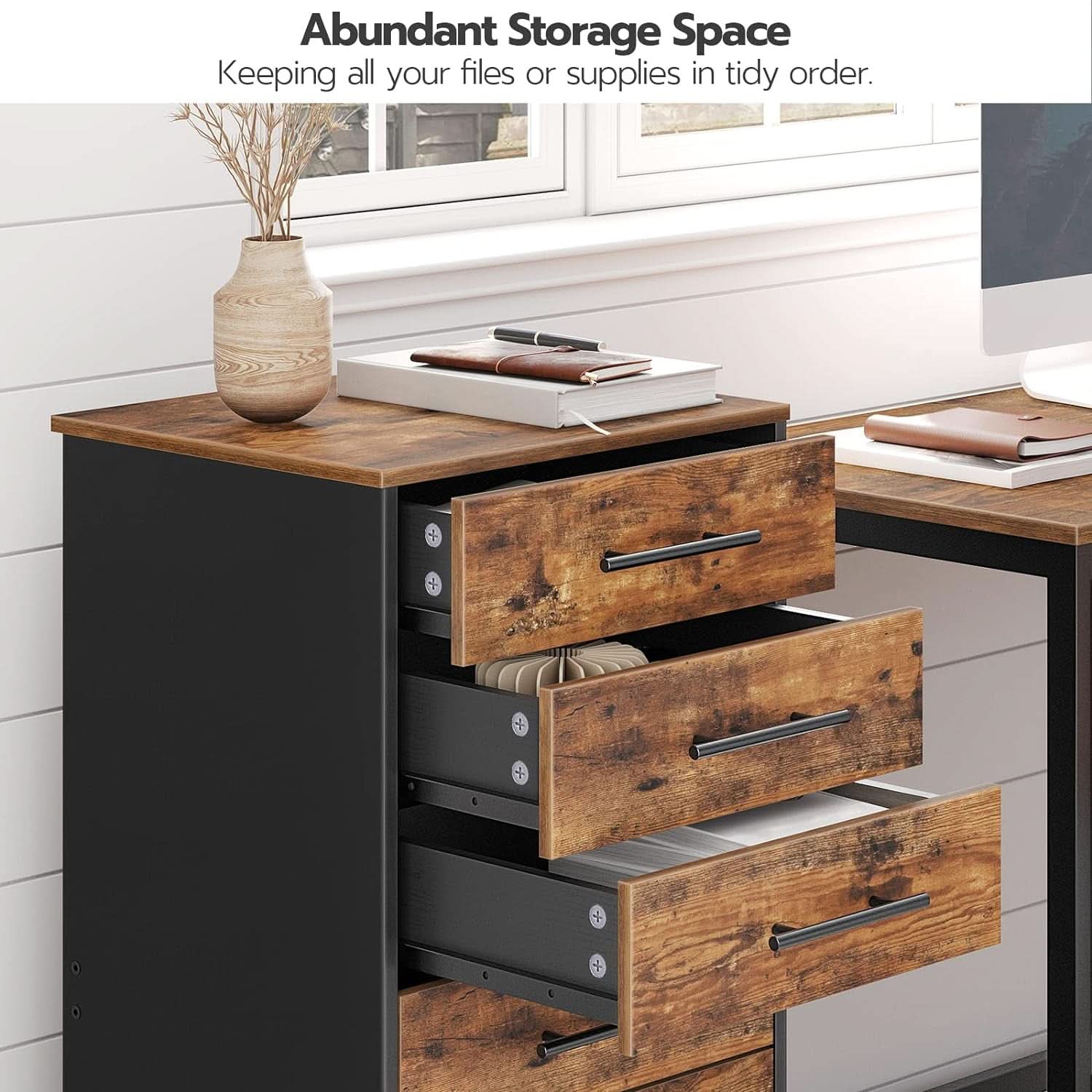 7 Drawer Wooden File Cabinet For Home Office Rustic Brown