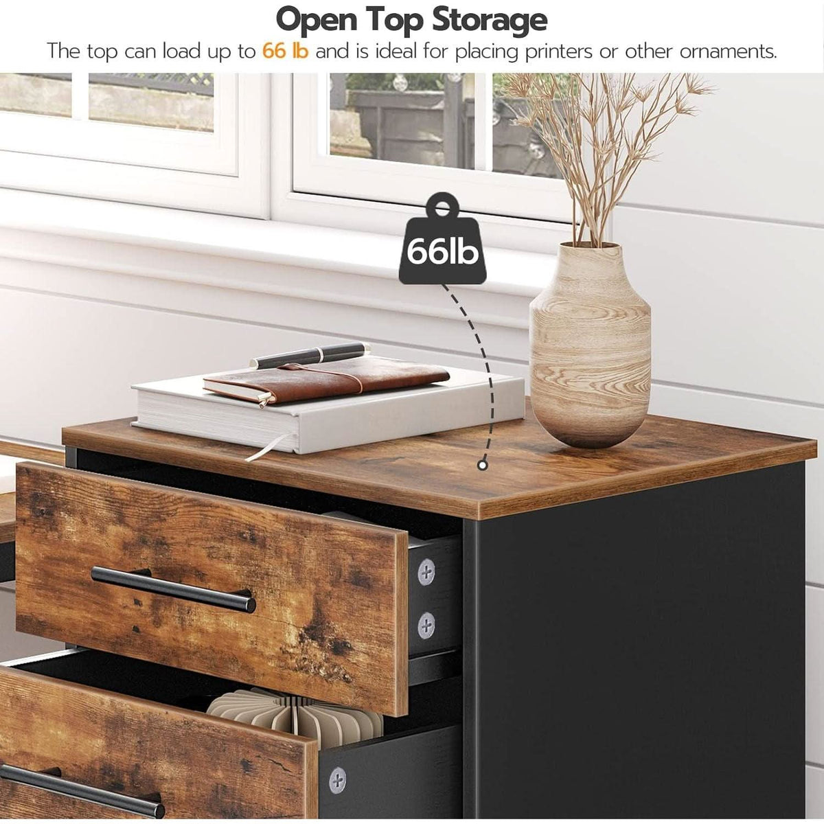 7 Drawer Wooden File Cabinet For Home Office Rustic Brown
