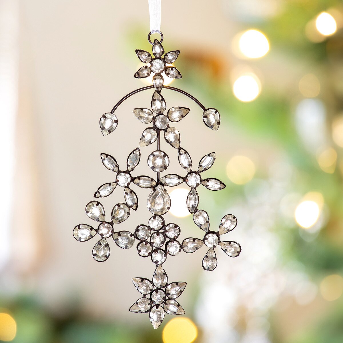 7-Inch Antique Silver Gem Flourish Ornament
