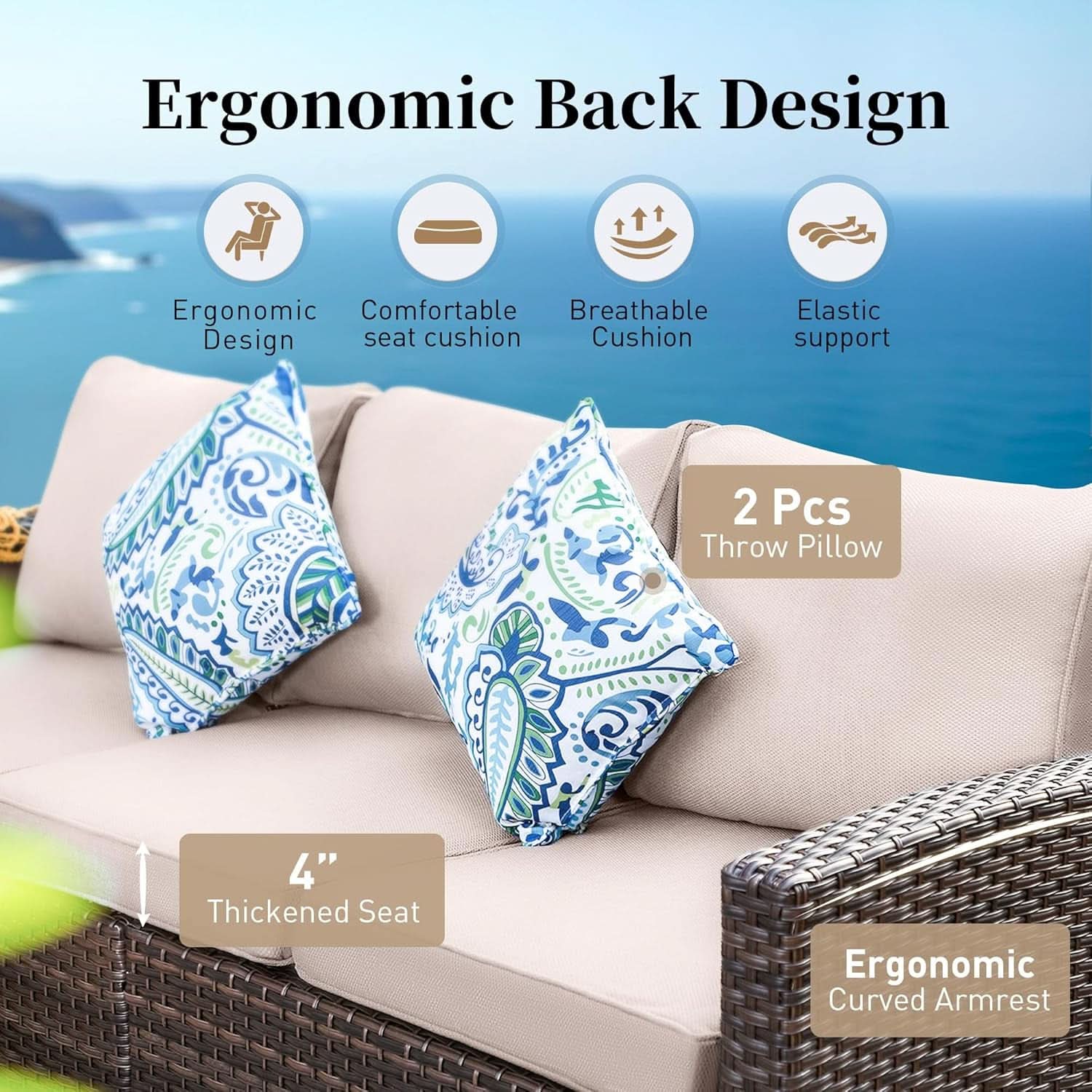 7 Piece Brown Wicker Patio Furniture Set With Fire Pit Table 9 Seats
