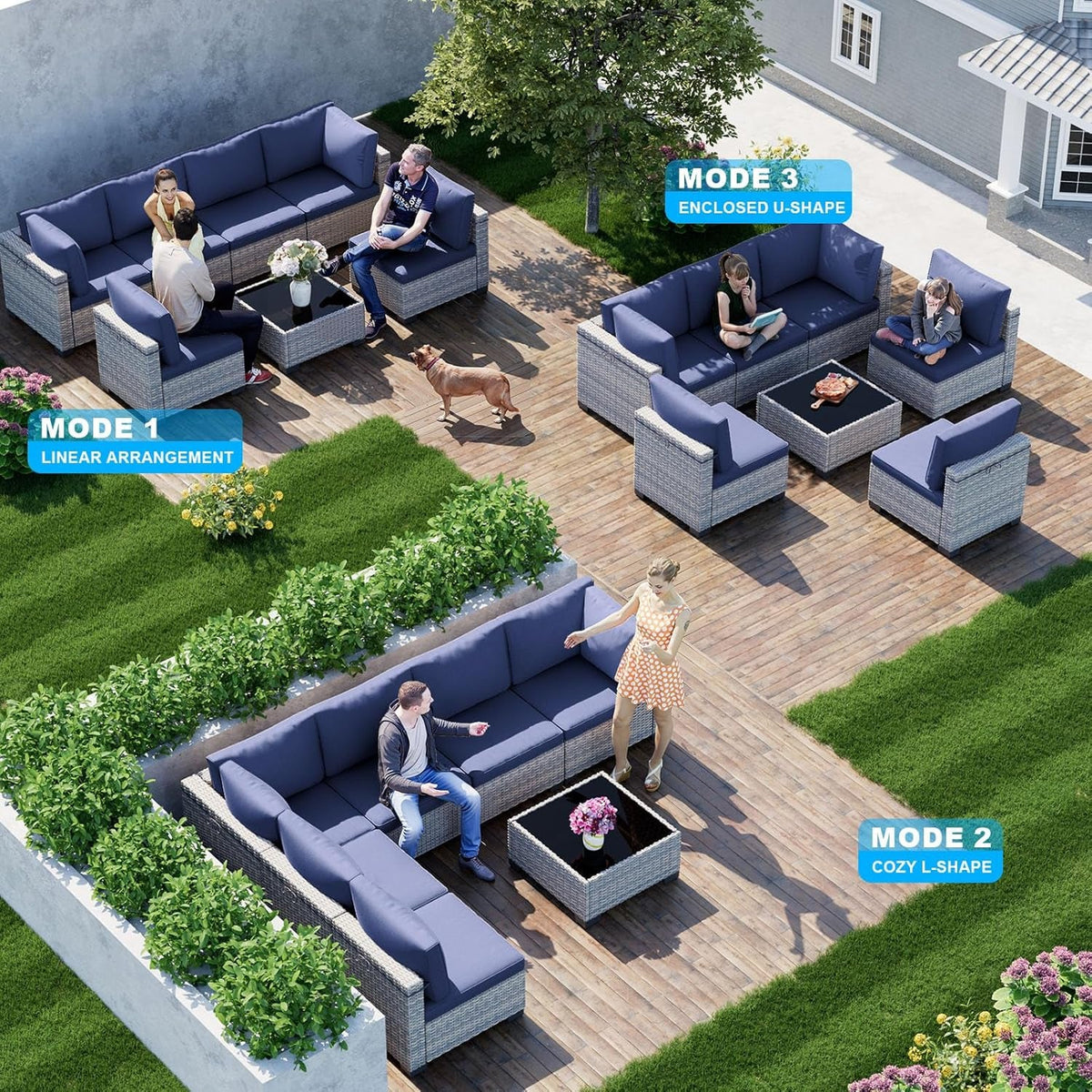7 Piece Navy Blue Patio Furniture Set With Thick Cushions