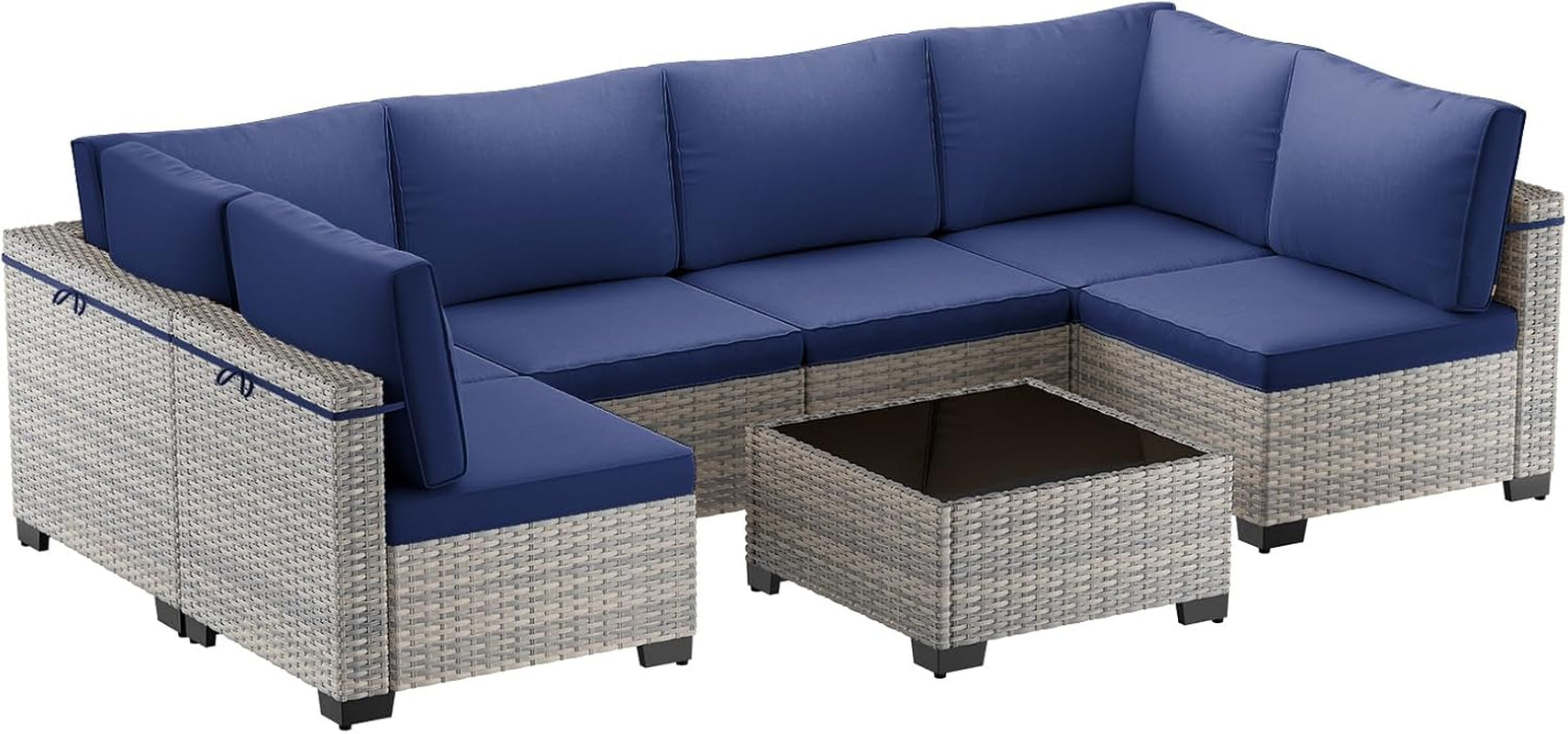 7 Piece Navy Blue Patio Furniture Set With Thick Cushions