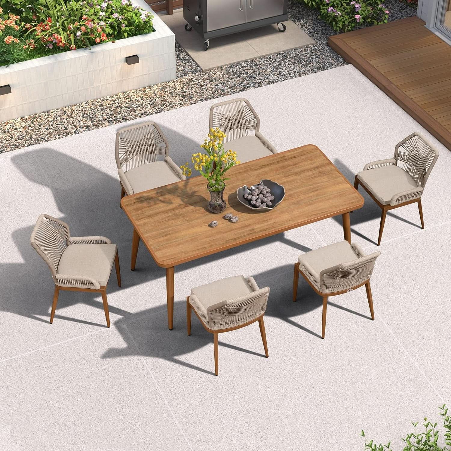 7 Piece Outdoor Dining Set With Wicker Chairs And Table