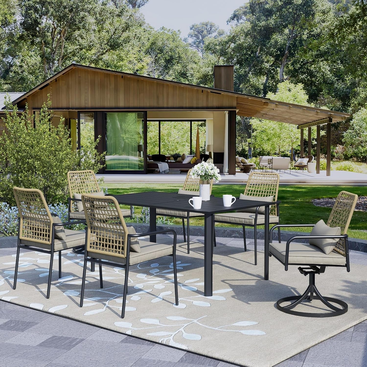7 Piece Outdoor Dining Set with Wicker Chairs