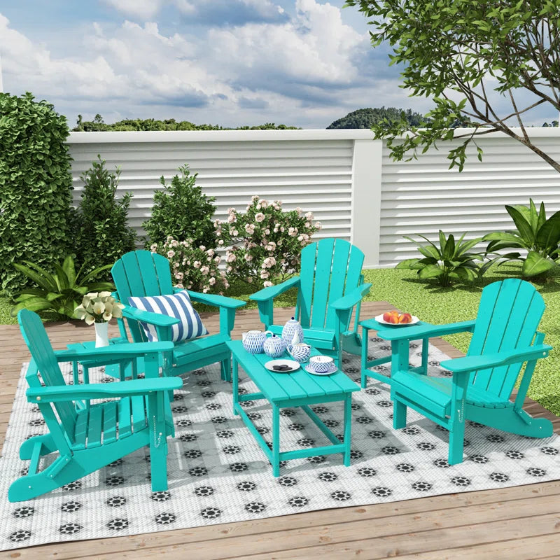 7 Piece Outdoor Patio Adirondack Conversation Set Resin