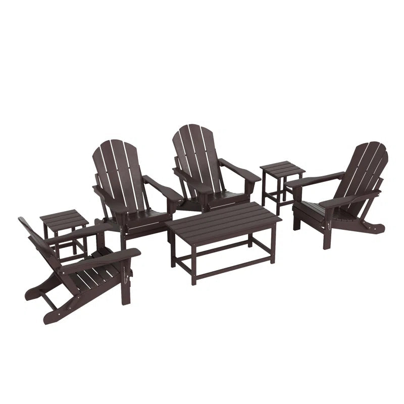 7 Piece Outdoor Patio Adirondack Conversation Set Resin