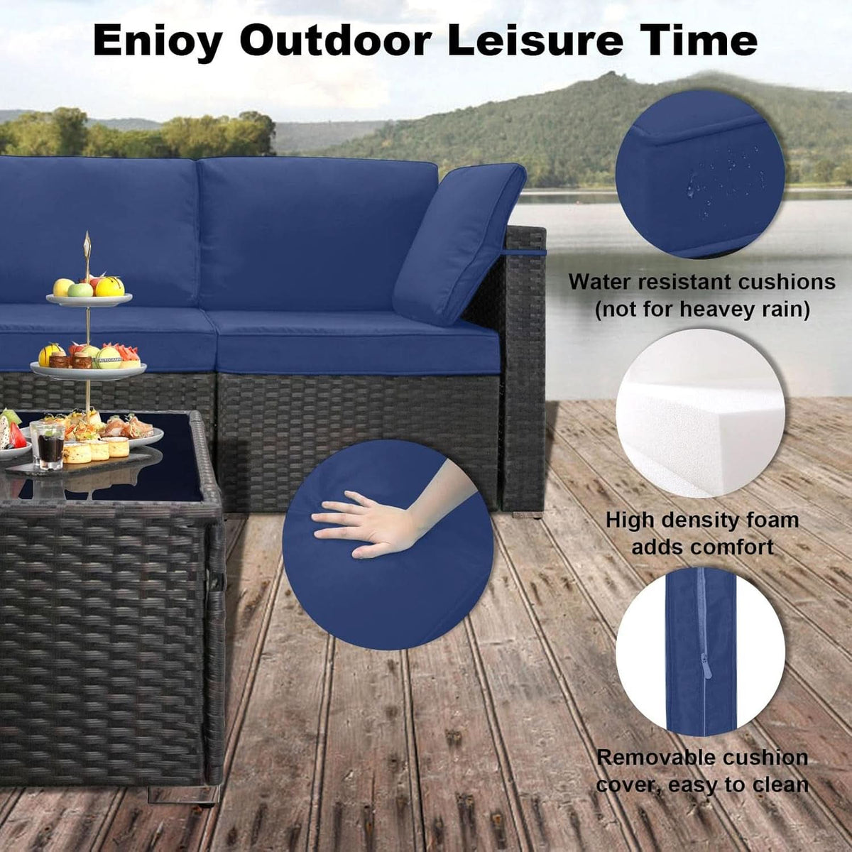 7 Piece Outdoor Patio Furniture Set Rattan Sectional