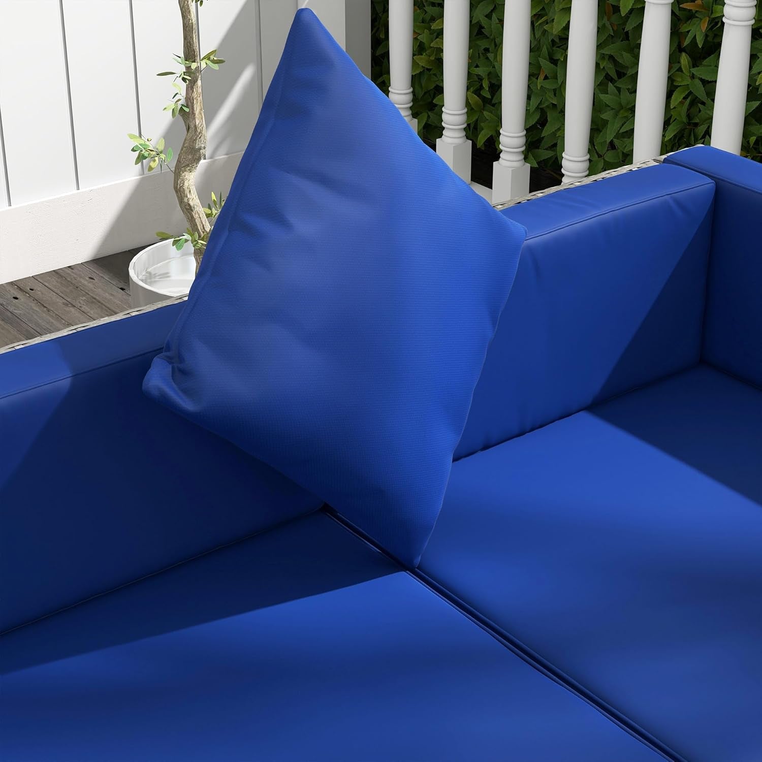 7 Piece Outdoor Patio Furniture Set Wicker Cushions Blue