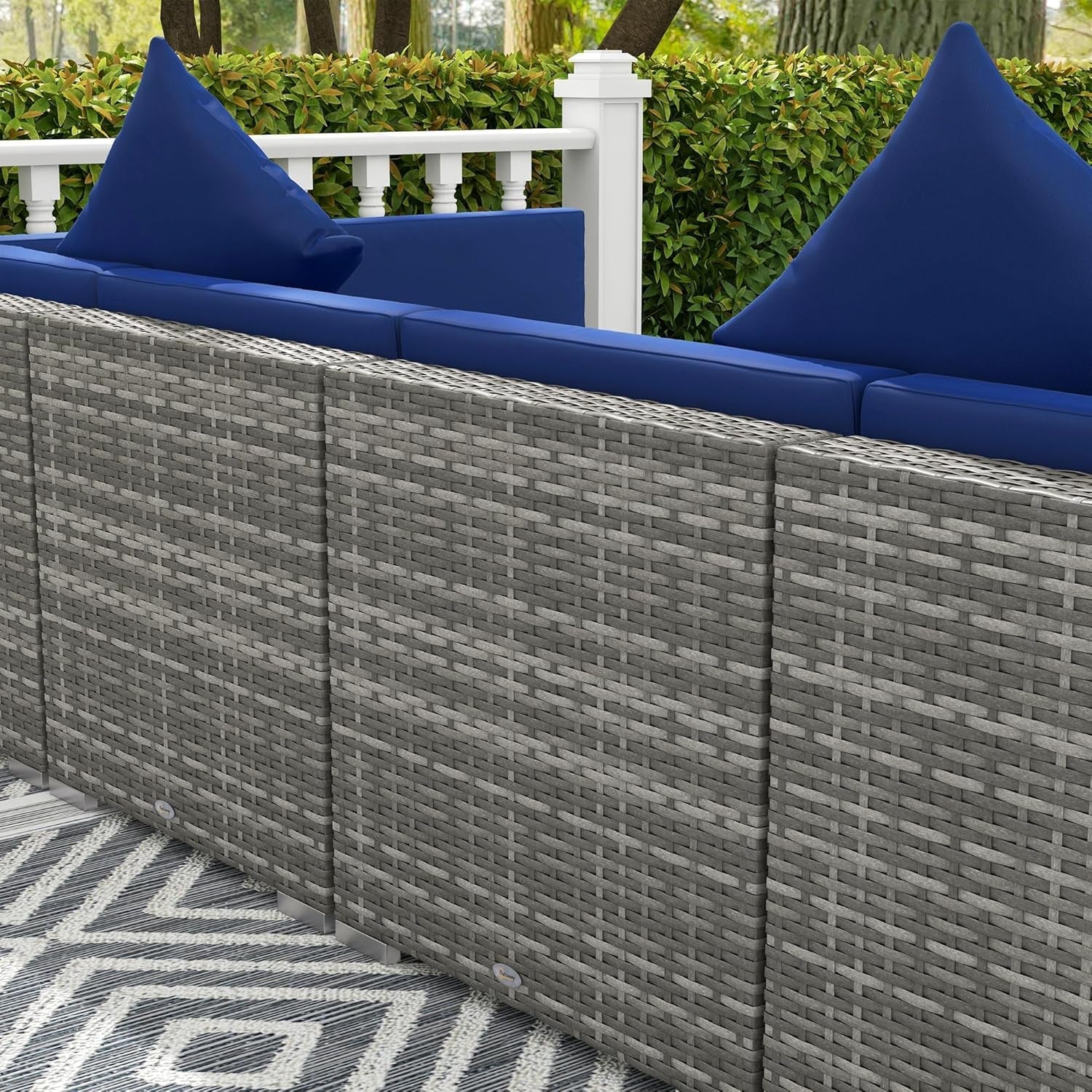 7 Piece Outdoor Patio Furniture Set Wicker Cushions Blue