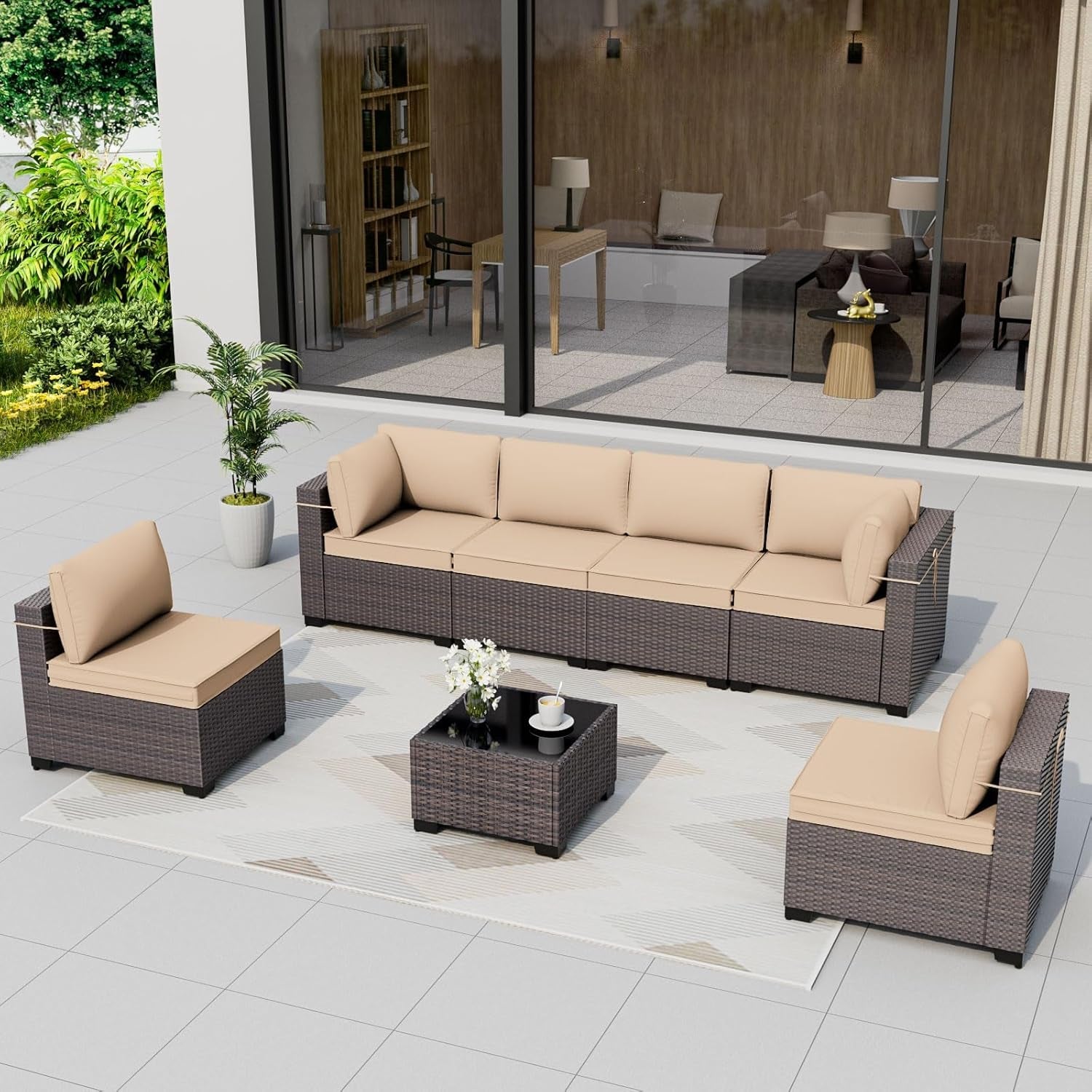 7-Piece Outdoor Patio Furniture Set with Waterproof Cushions