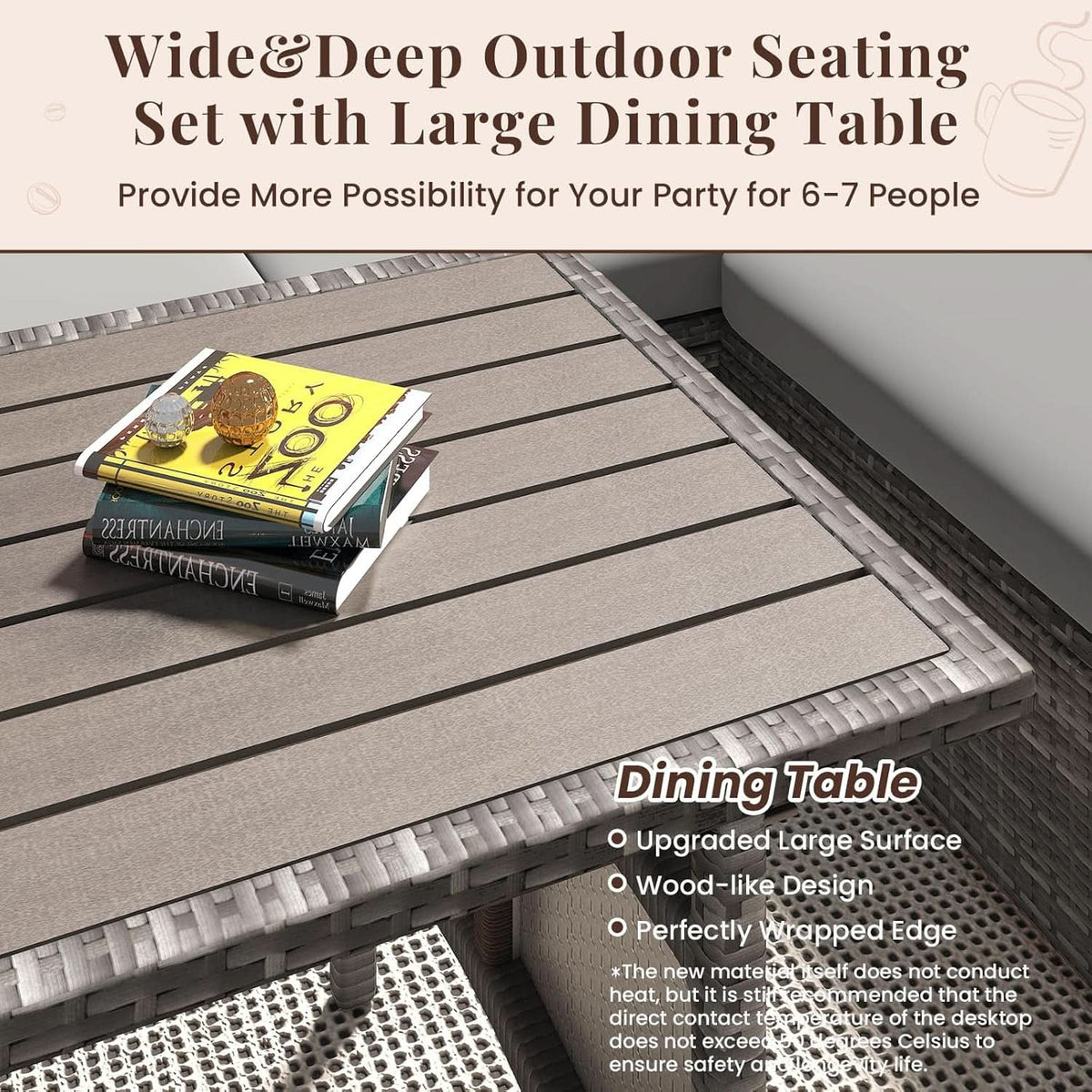 7 Piece Outdoor Patio Sectional Set All Weather Wicker Grey Cushions