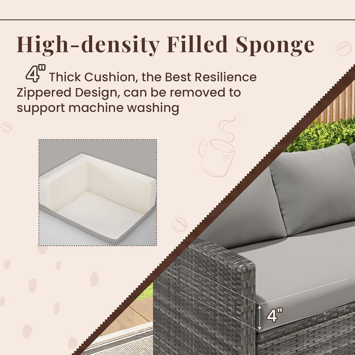 7 Piece Outdoor Patio Sectional Set All Weather Wicker Grey Cushions