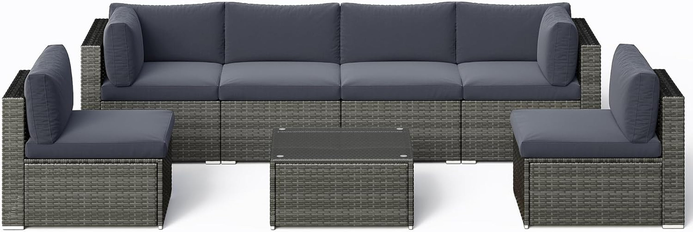 7 Piece Outdoor Patio Set All Weather Wicker Dark Grey