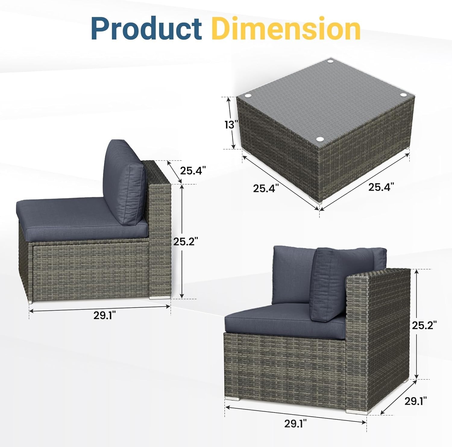 7 Piece Outdoor Patio Set All Weather Wicker Dark Grey