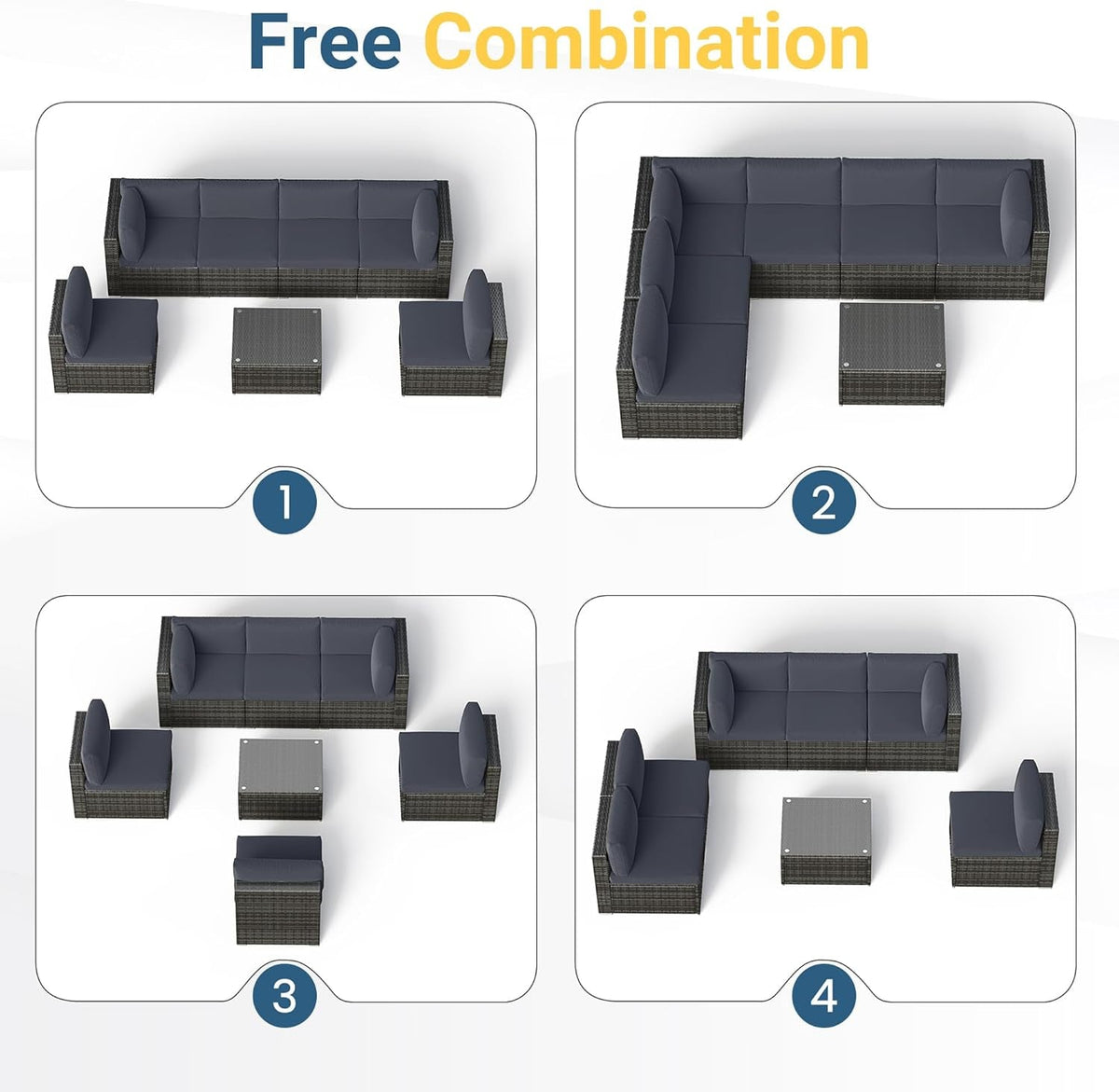 7 Piece Outdoor Patio Set All Weather Wicker Dark Grey