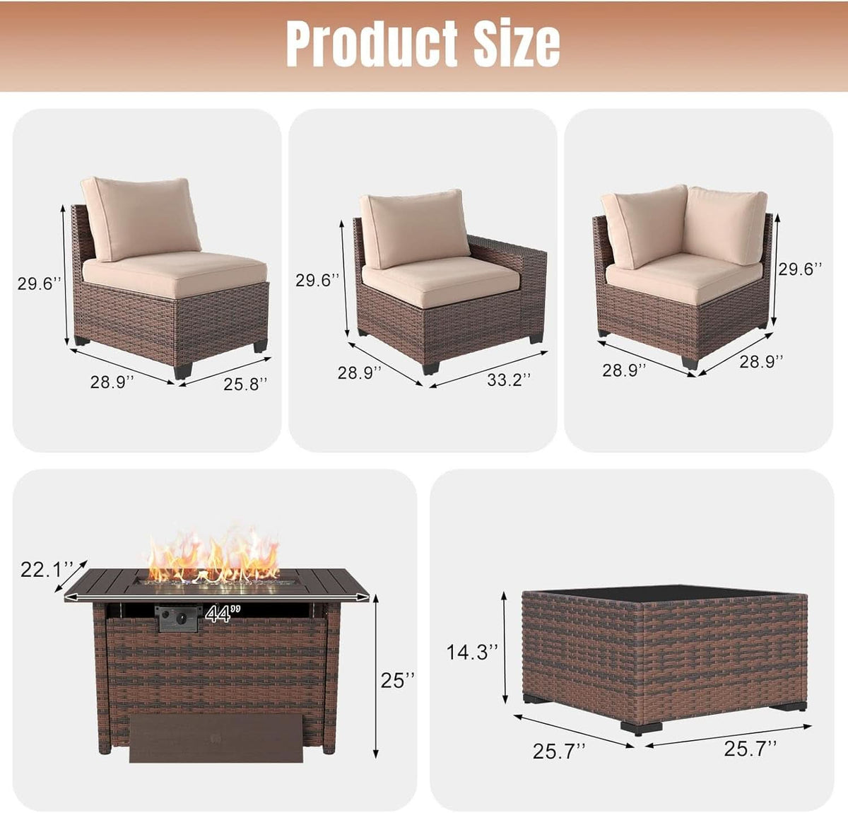 7 Piece Outdoor Wicker Furniture Set with Fire Pit