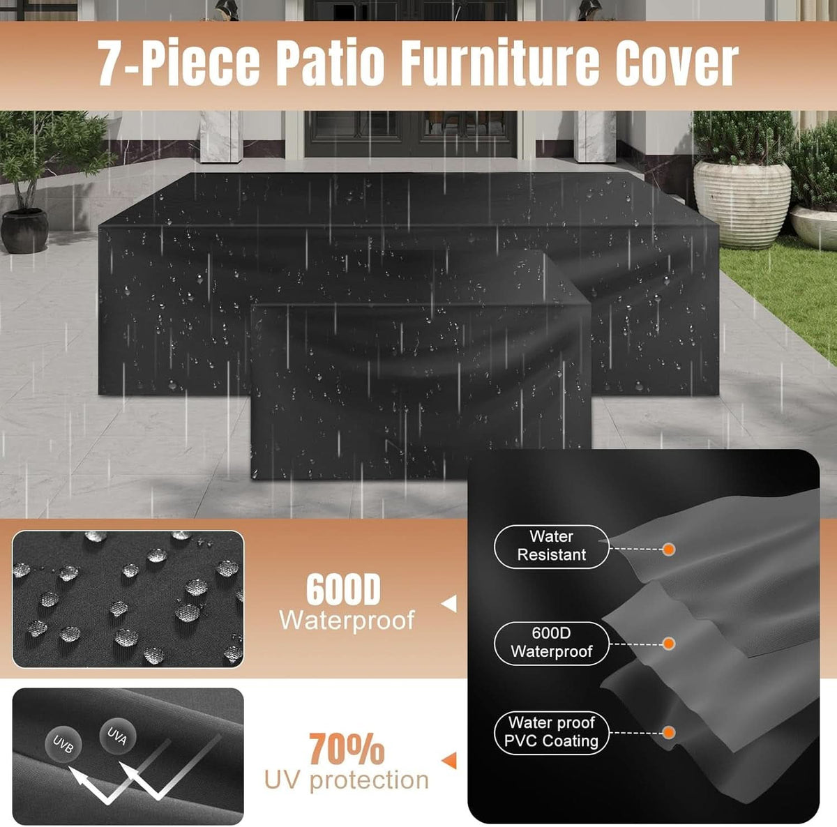 7 Piece Outdoor Wicker Furniture Set with Fire Pit