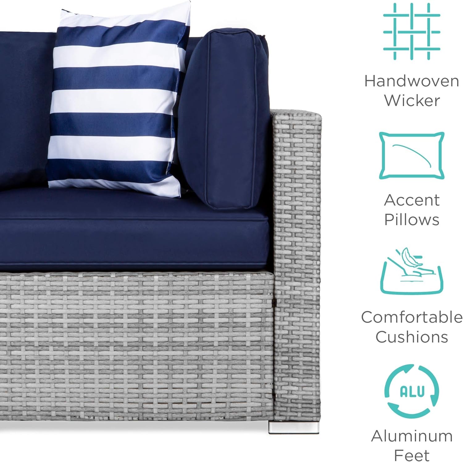 7 Piece Outdoor Wicker Sectional Set Gray And Navy