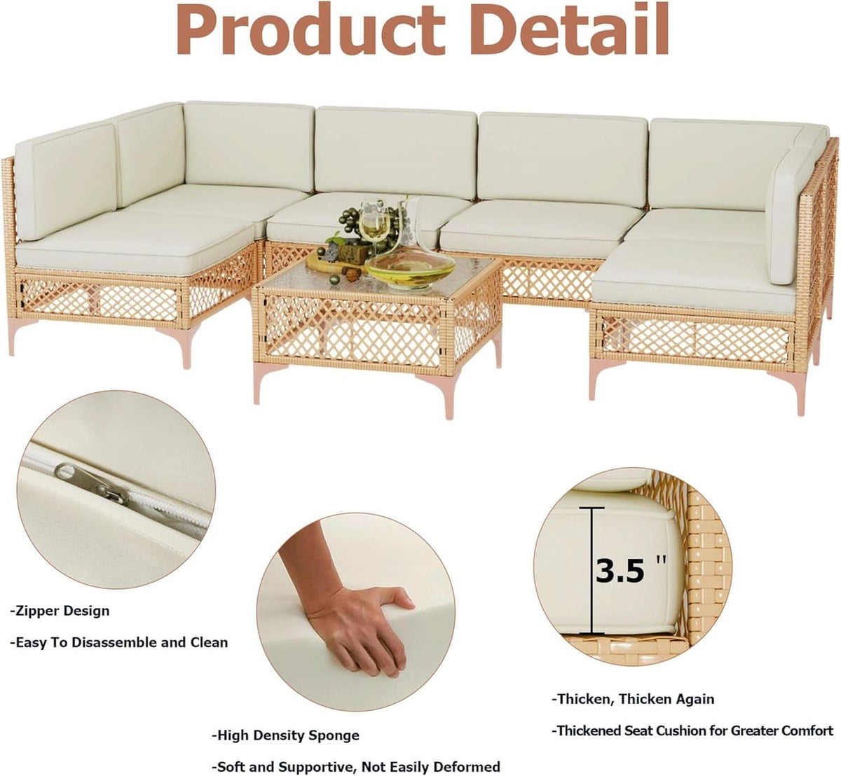 7 Piece Outdoor Wicker Sectional Set With Tempered Glass