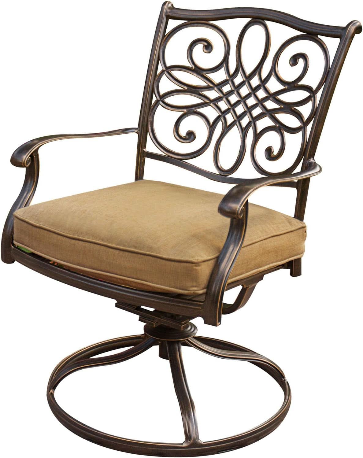 7 Piece Patio Dining Set 6 Swivel Chairs Tan Cushions 38x72