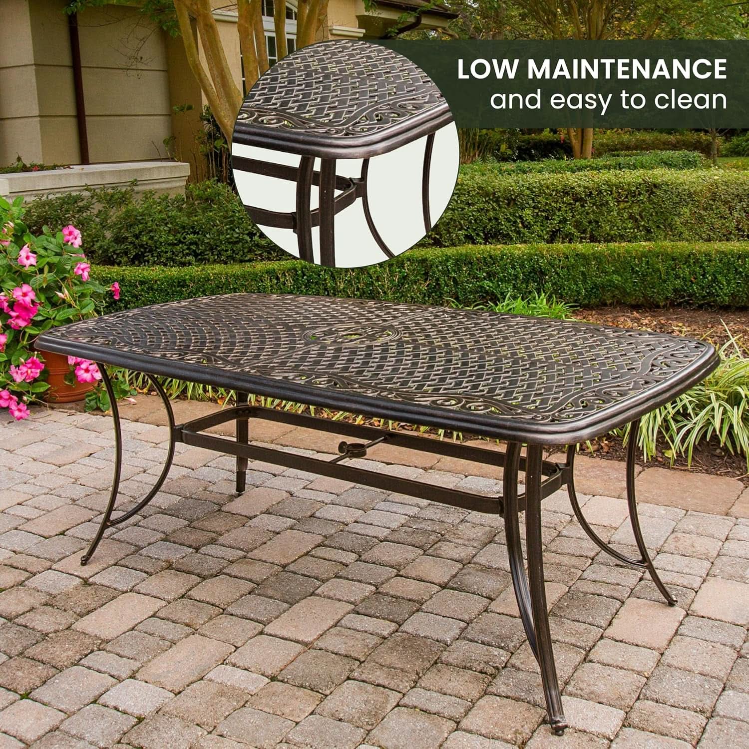 7 Piece Patio Dining Set 6 Swivel Chairs Tan Cushions 38x72