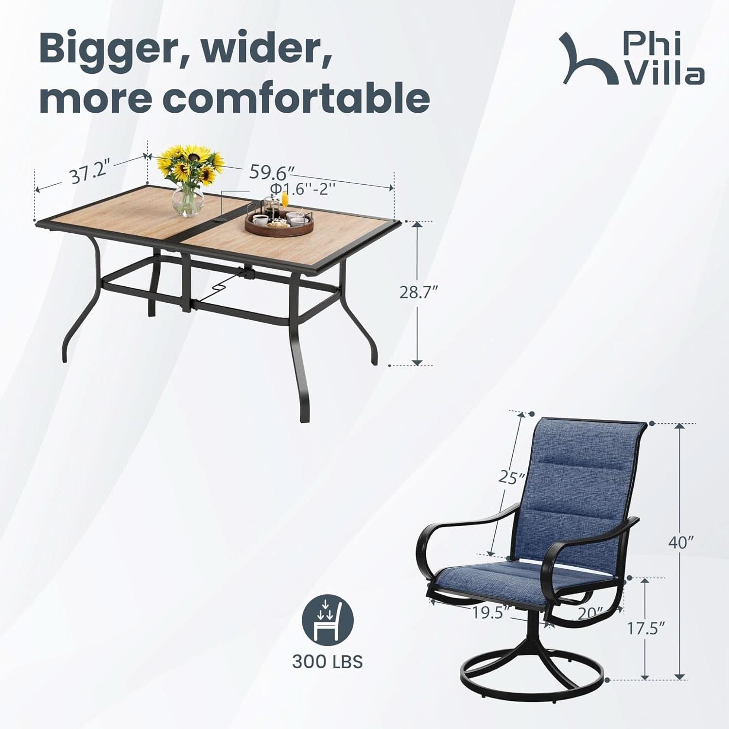 7 Piece Patio Dining Set With 6 Swivel Chairs Blue
