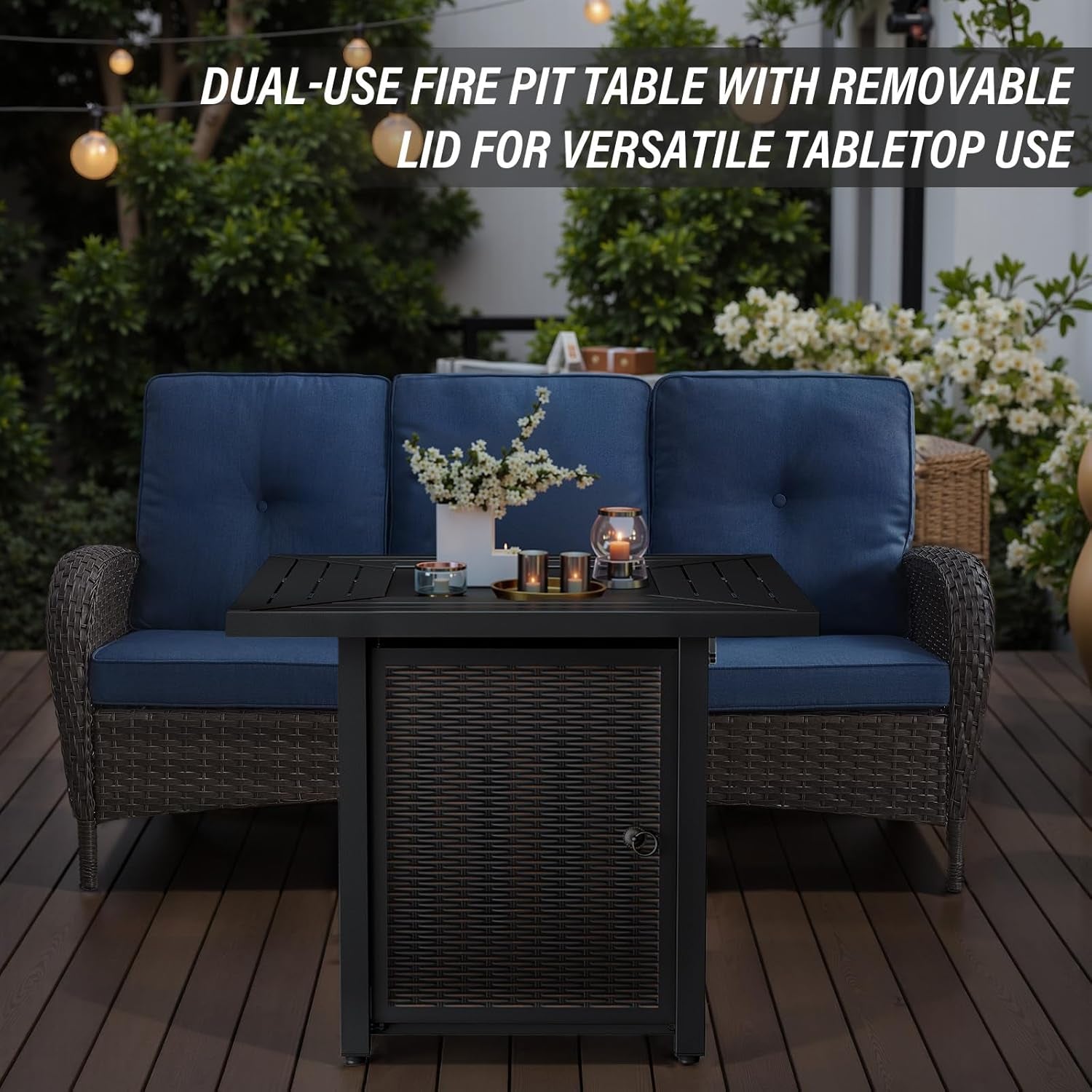 7 Piece Patio Furniture Set With Fire Pit Table And 4 Swivel Chairs