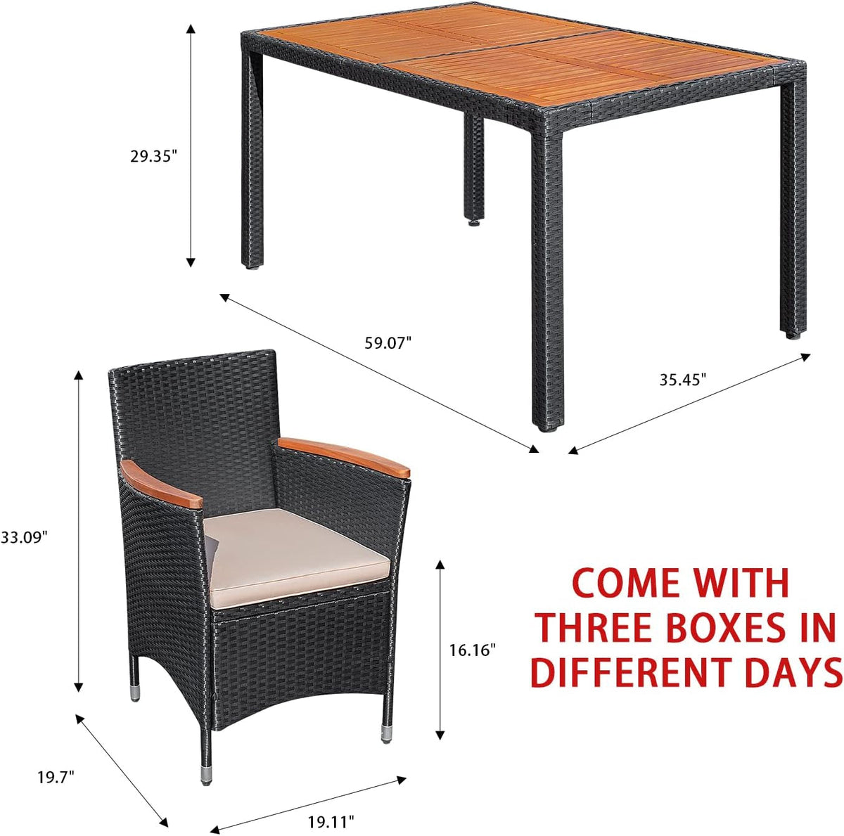 7 Piece Rattan Outdoor Dining Set With Wood Table Top