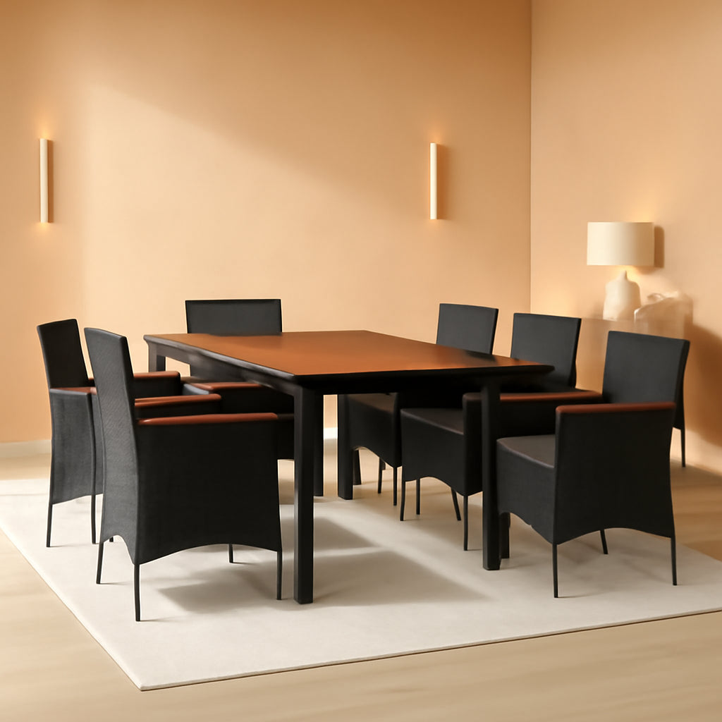 7 Piece Rattan Outdoor Dining Set With Wood Table Top