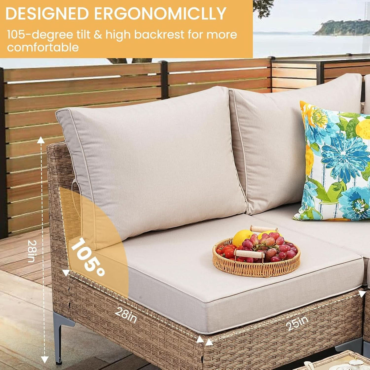 7 Piece Wicker Patio Furniture Set with Thick Cushions