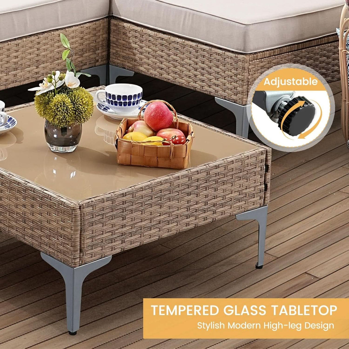 7 Piece Wicker Patio Furniture Set with Thick Cushions
