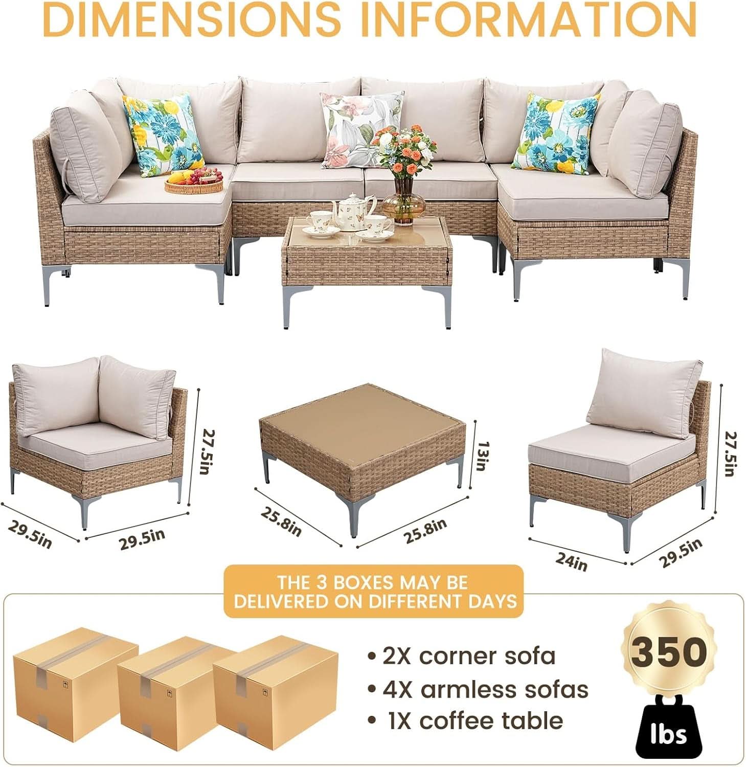 7 Piece Wicker Patio Furniture Set with Thick Cushions